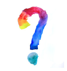 rainbow punctuation mark question exclamation mark, illustration of punctuation marks rainbow all colors with a transition from yellow to purple. who asks in the ad