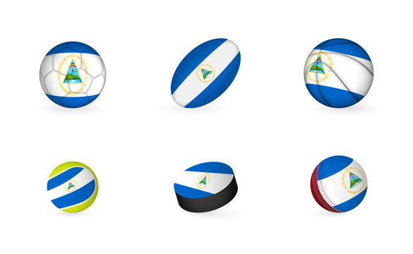 Sports equipment with flag of Nicaragua. Sports icon set.