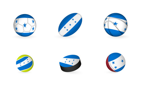 Sports equipment with flag of Honduras. Sports icon set.