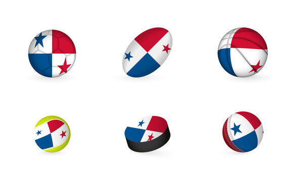 Sports equipment with flag of Panama. Sports icon set.