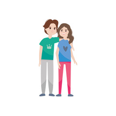 young man and girl standing, colorful design