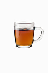 Tea in a transparent glass mug on a white background