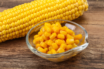 Sweet yellow corn in the bowl