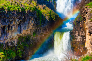 Fototapeta na wymiar Rainbow over White River Waterfall in Eastern Oregon