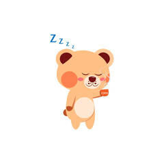 Isolated sleepy bear cartoon with a hot coffee cup. Vector illustration