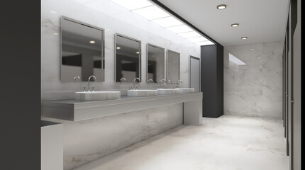 Contemporary interior of public toilet. 3D rendering.