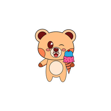 Isolated happy bear cartoon eating an ice cream. Vector illustration