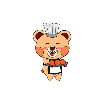 Isolated happy bear cartoon cooking some desserts. Vector illustration