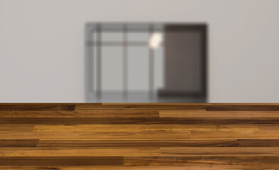 Modern meeting room. 3D rendering.. Abstract blur phototography. wooden table on blurred background.