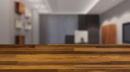 Conference room with wooden table. 3D rendering.. Abstract blur phototography. wooden table on blurred background.