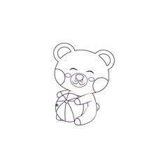 Isolated happy bear cartoon with a ball toy. Vector illustration