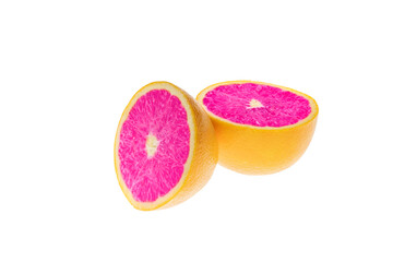 simple purple orange citrus fruit isolated on white background, creative unique idea