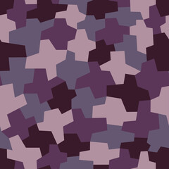 Fashionable geometric camouflage pattern. Urban camo, military print. Purple colors, violet texture.. Seamless vector background.