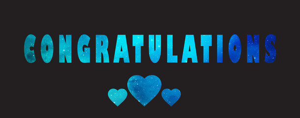 Congratulations. Text on a gray background with hearts.
