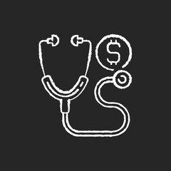 Consultation fee chalk white icon on black background. Doctor check up cost. Fee-for-service payment. Medication and diagnostic tests. Insurance coverage. Isolated vector chalkboard illustration