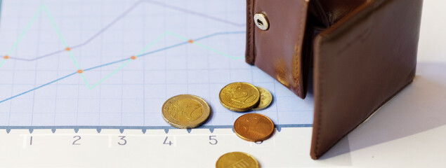 yellow coins and wallet on financial chart