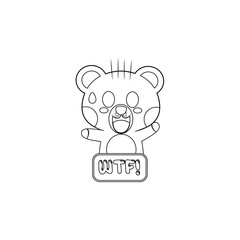 Isolated shocked bear cartoon saying wtf. Vector illustration