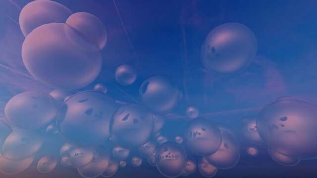Abstract background of colorful bubbles in space 3d render	
