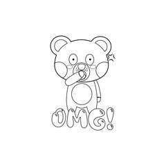 Isolated shocked bear cartoon saying omg. Vector illustration