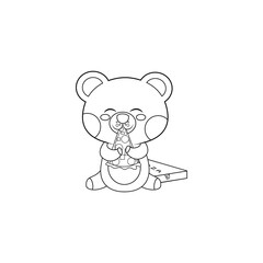Isolated happy bear cartoon eating a pizza. Vector illustration