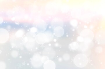 Colorful abstract background. white light and snowflakes bokeh winter for Christmas new year blurred beautiful shiny lights use for card banner wallpaper backdrop and your product.