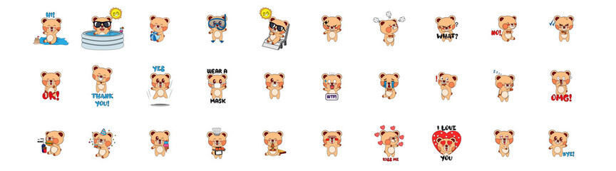 Obraz premium Set of bear cartoons with different emotions. Vector illustration