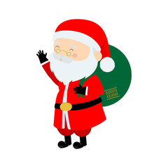 Happy santa claus cartoon with a gift bag. Vector illustration