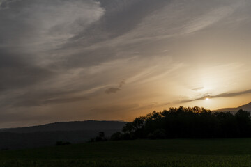 Evening sky and earth at sunset