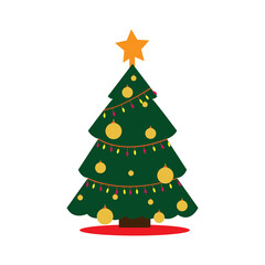 Isolated christmas tree with a star and ornaments. Vector illustration