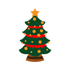 Isolated christmas tree with a star and ornaments. Vector illustration