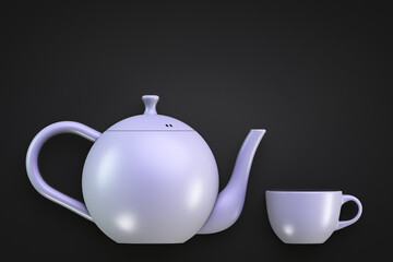 Tea set on a dark background. Teapot and mug.