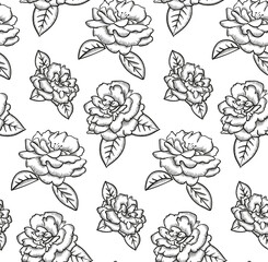 Vintage roses pattern design in black and white colors. Floral graphic illustration in vector for print, textile or fabric design