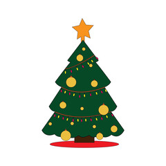 Isolated christmas tree with a star and ornaments. Vector illustration