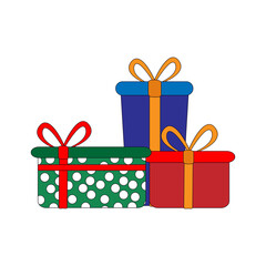 Group of christmas present with ribbons. Vector illustration