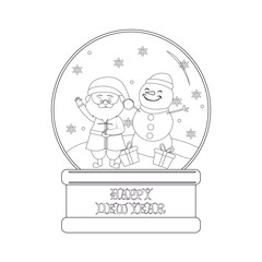 Happy santa claus and snowman cartoon on a snowball. Vector illustration