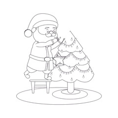 Happy santa claus cartoon with a christmas tree. Vector illustration