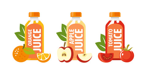 Fruit and vegetable juices in flat style