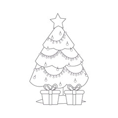 Isolated christmas tree with a star and ornaments. Vector illustration