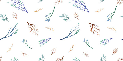 watercolor set of patterns flowers and twigs