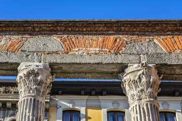 Best-known Roman ruin in Milan featuring 16 Corinthian marble columns (San Lorenzo Column, probably...