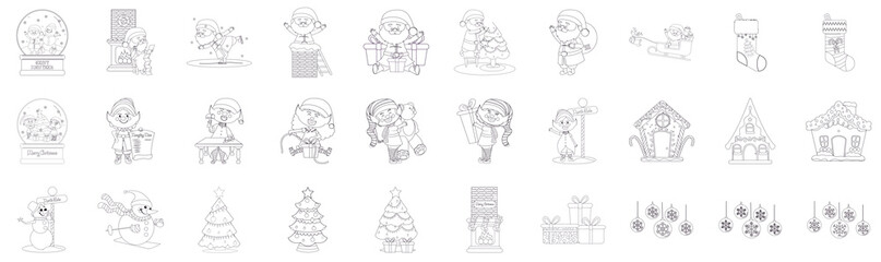 Set of christmas icons and cartoons. Vector illustration