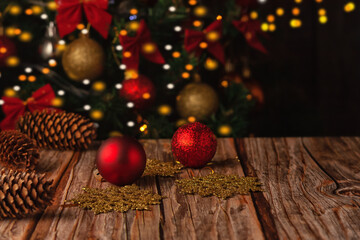 Decorated Christmas tree on blurred background. Christmas background
