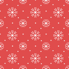 Christmas pattern with white snowflakes on a red background.