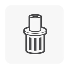 Foot valve vector icon. Also called bottom valve or check valve. Part for pipe or pipeline in plumbing system. Working with water pump to prevent liquid return to water source tank or suction pipe.