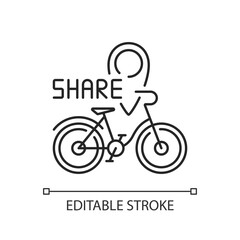 Fototapeta premium Bicycle sharing system linear icon. Service in which bicycles are made available for shared use. Thin line customizable illustration. Contour symbol. Vector isolated outline drawing. Editable stroke