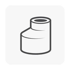 PVC plastic pipe fittings or coupling vector icon. Reducer or increaser type. Part for connection or installation pipe in pipeline system for plumbing, irrigation, drainage, sewage and water supply.