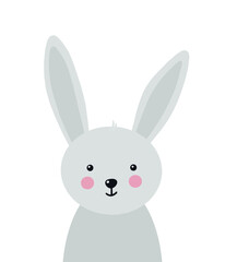 Fototapeta na wymiar Cute little rabbit - character illustration in flat style. Children hand drawn design element for card, poster, invitation, sticker, t-shirt design, nursery print, pattern, room decor, clothes.
