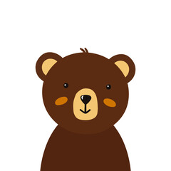 Cute little bear - character illustration in flat style. Children hand drawn design element for card, poster, invitation, sticker, t-shirt design, nursery print, pattern, room decor, clothes. 