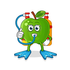 green apple divers mascot. cartoon vector