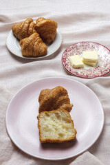French Homemade fresh croissants with jam and butter